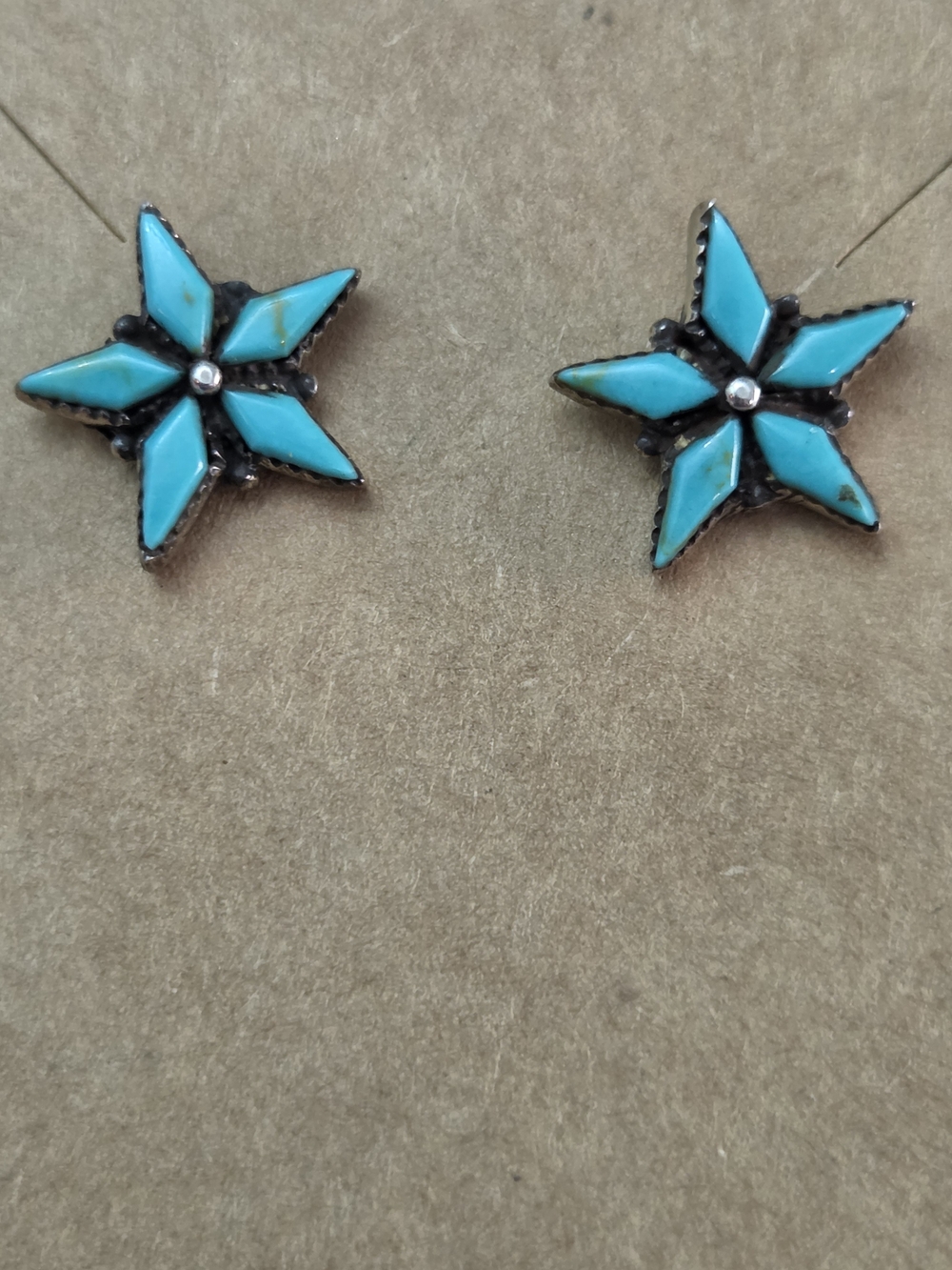 Vintage Sterling Silver Turquoise Needlepoint Starburst Earrings